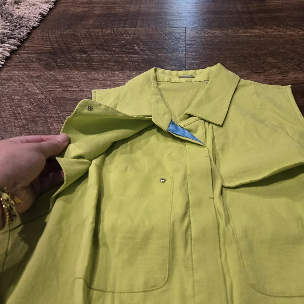 Elie Tahari Gianna Shirt Dress Chartreuse Neon Green Linen Preppy Pockets Casual - Picture 7 of 13